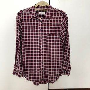 Equipment silk plaid button down
